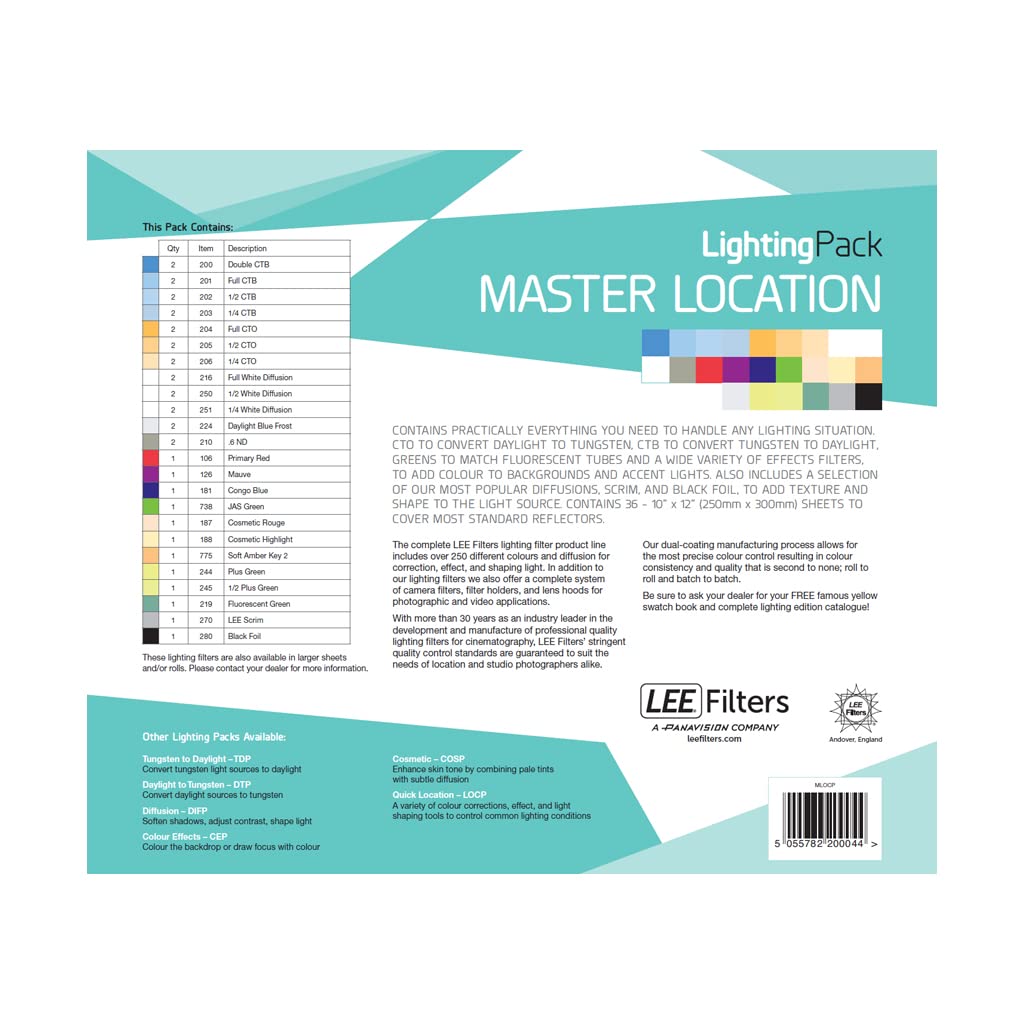 LEE Filters Master Location Lighting Gel Filter Pack 250mm x 300mm – Contains 24 Colours with a Total of 36 sheets