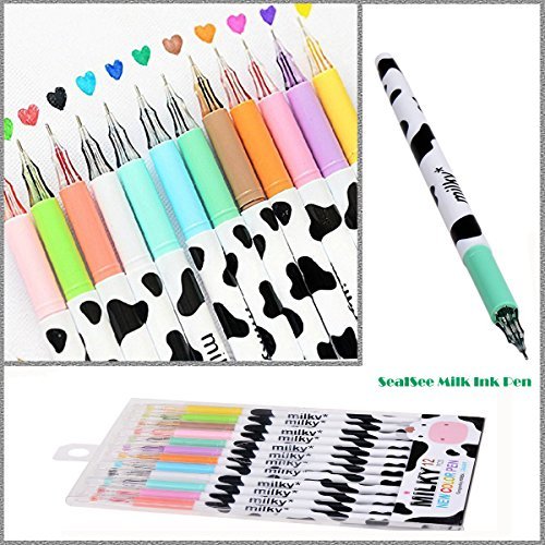 12pcs/Pack Multi Colors Colorful Gel Pen Sweet-Style Design Pin Type Ink Pen (Milky)