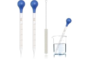 ADULLPONY 2pcs Glass Pipettes Dropper, Glass Liquid Dropper, 10ml Graduated Liquid Dropper with Cleaning Brush, Liquid Transfer Eye Droppers, Lab Glass Transfer Pipette, Large Essential Oil Droppers