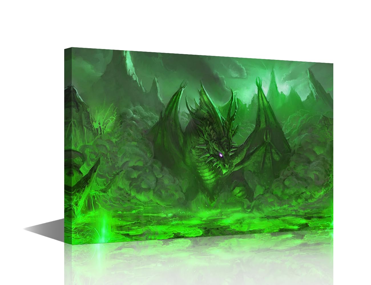TISHIRON Dragon Art Paintings 1 Pcs Green Roaring Dragon Canvas Wall Art for Living Room Artwork Contemporary Home Decor Giclee Framed Ready to Hang Posters Prints 24x16in
