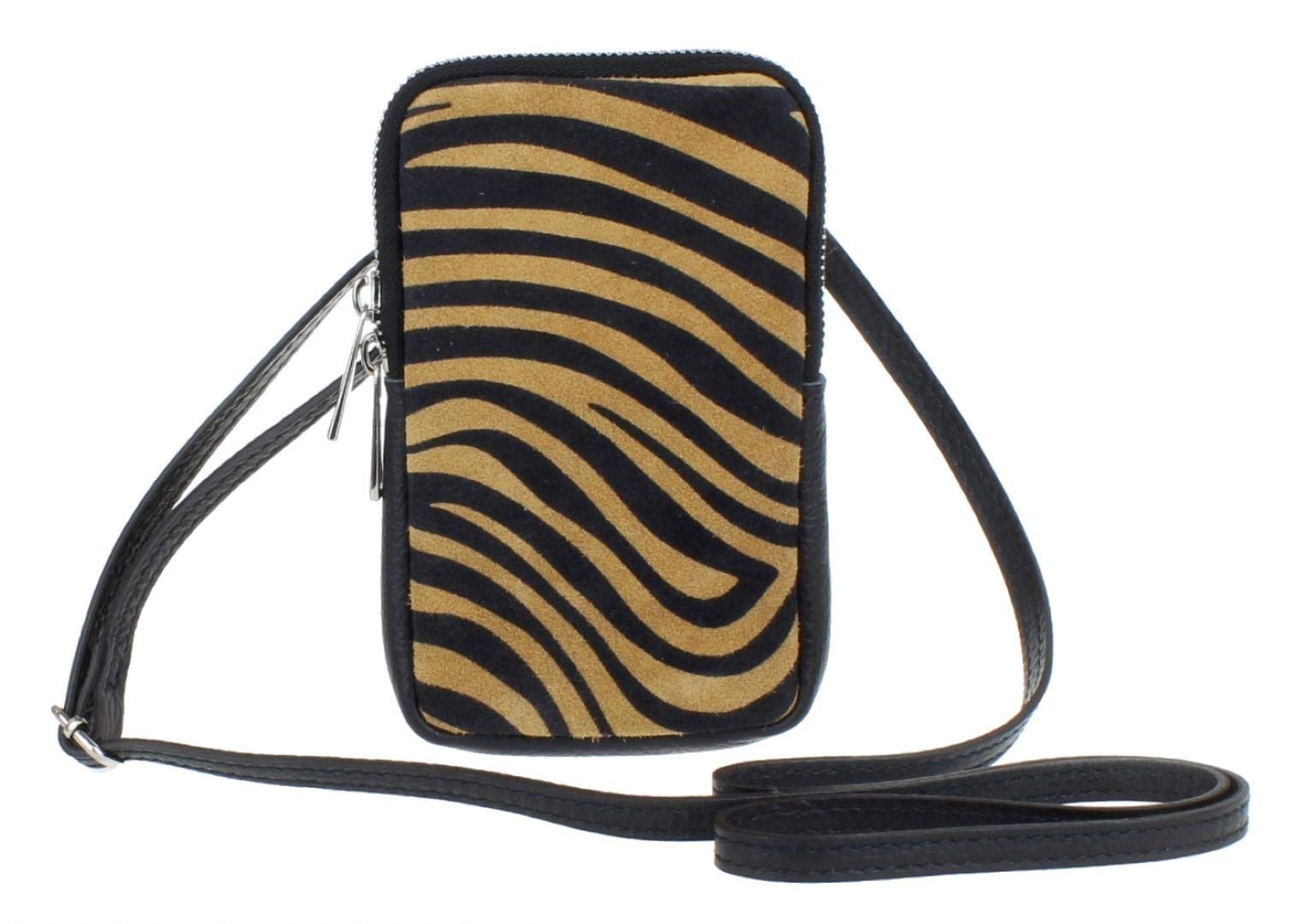 Girly Handbags Womens Genuine Leather Crossbody Phone Bag Mini Purse Small Zebra Brown