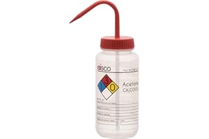 EISCO - 1 Pack Wash Bottle for Acetone, 500ml - Labeled with Color Coded Chemical & Safety Information - Wide Mouth, Self Venting, Low Density Polyethylene