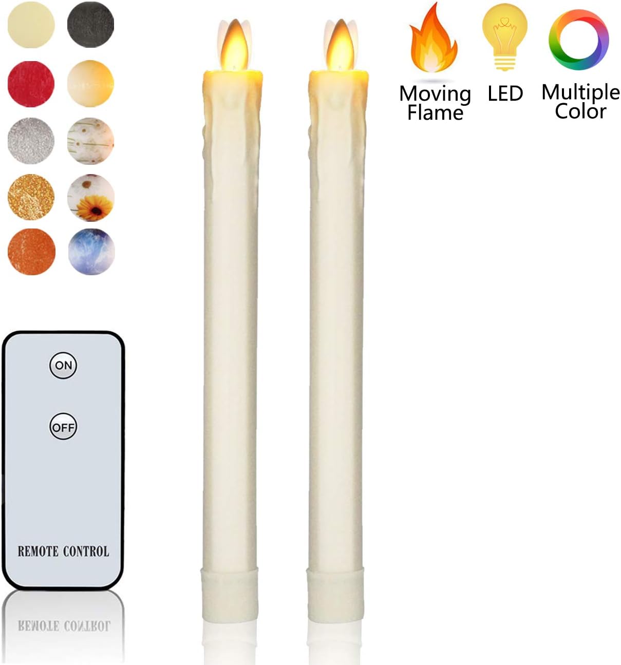 Flameless Taper Candles Flickering Dancing Flame H9" xD1" Battery