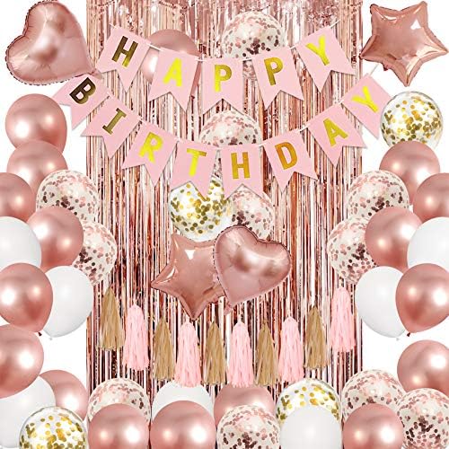 Amandir Rose Gold Birthday Party Decorations Kit, Confetti Foil Rose