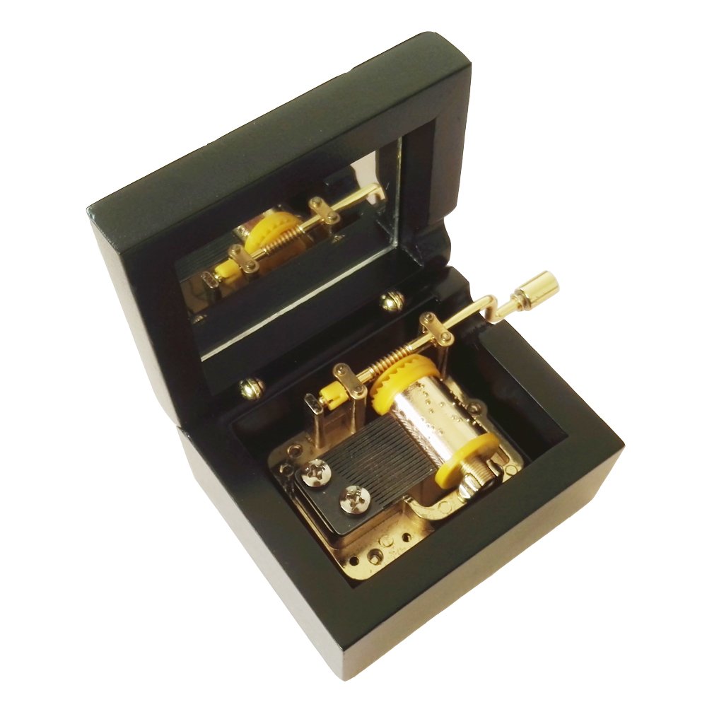 18 Note Hand Crank Wooden Musical Box With Gold-plating Movement in,Black Music Gift Box,Love Story Music Box