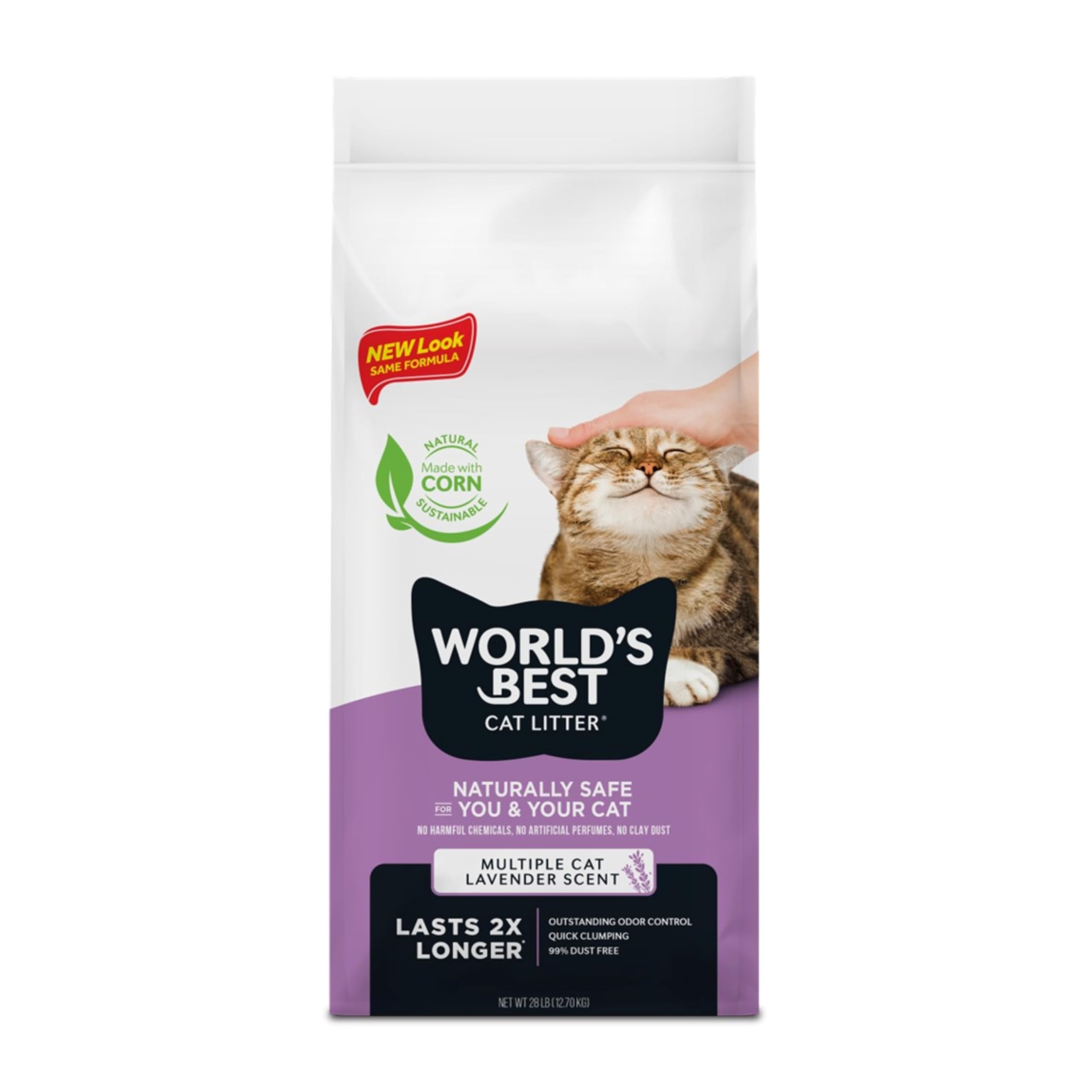 WORLD'S BEST CAT LITTER Multiple Cat Lavender Scent, 28-Pounds - Natural Ingredients, Quick Clumping, Flushable, 99% Dust Free, Outstanding Odor Control