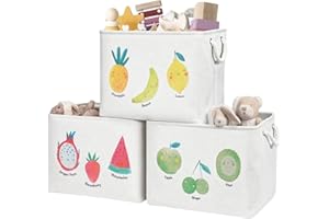 DECOMOMO Storage Baskets for Shelves - 42L Toy Storage Bins with Handles for Kids, Nursery, Laundry (Fruit Pattern - 3 Pack/J