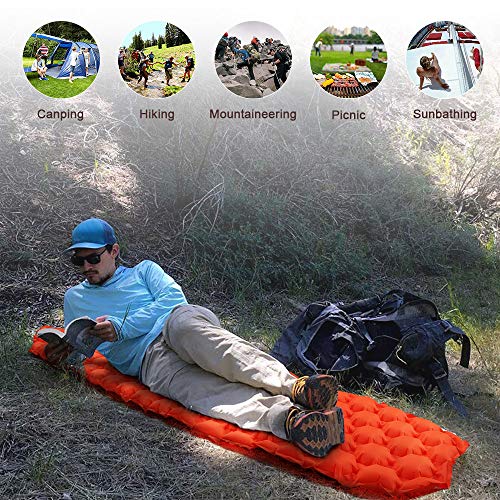 V VONTOX Sleeping Pad - Ultralight Inflatable Sleeping Mat, Best Self Serving Pad for Camping, Suitable for Camping, Backpacking, Hiking, Outing, Mountaineering - Carry Bag, Repair Kit -Orange Round - Thumbnail 4