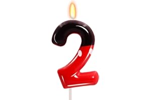 OGNOMIFX 2nd Black Red Birthday Candles for Boys Girls, Red Mouse Cake Topper Cupcake Decor, Cartoon Themed Birthday Party Decorations Supplies (Number 2)