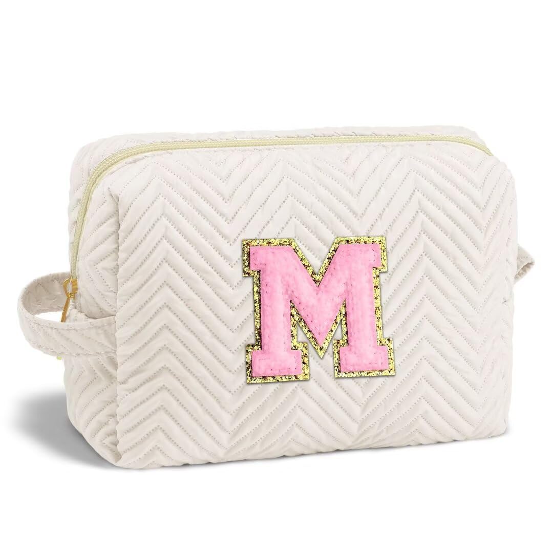 Parima Initial Make Up Bag - Toiletry Bag Makeup Bag Initial M, Small Travel Cosmetic Bag Makeup Bag for Girls, Personalised Gifts for Teen Girls