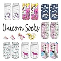 Orlesp-Unicorn Socks Low Cut Ankle Socks Unicorn Element Cartoon Boat Socks (7 pack/Multicolor)