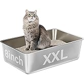 EGMEHOAD Stainless Steel Litter Box,XXL Metal Cat Litter Box for Big Cats 8IN Deep, Cat LitterBox High Sided Pet Toilet Easy to Clean,Cats Litter Pan for Adult Cats,Non Stick, No Smell