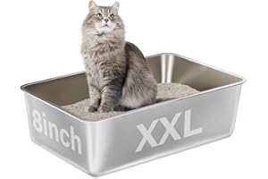 EGMEHOAD Stainless Steel Litter Box,XXL Metal Cat Litter Box for Big Cats 8IN Deep, Cat LitterBox High Sided Pet Toilet Easy to Clean,Cats Litter Pan for Adult Cats,Non Stick, No Smell