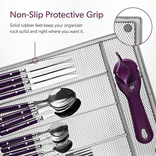 Cutlery Tray by Mindspace, 5 Compartments Utensil Organizer | The Mesh Collection, Silver - Thumbnail 5
