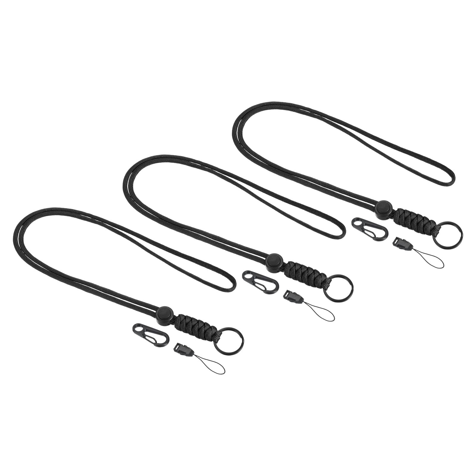 PATIKIL Paracord Lanyard 20 Inch, 3 Pack Necklace Keychain Cord Metal Clasp Hook Ring Strap for Keys Whistle ID Card Badge Holder, Black