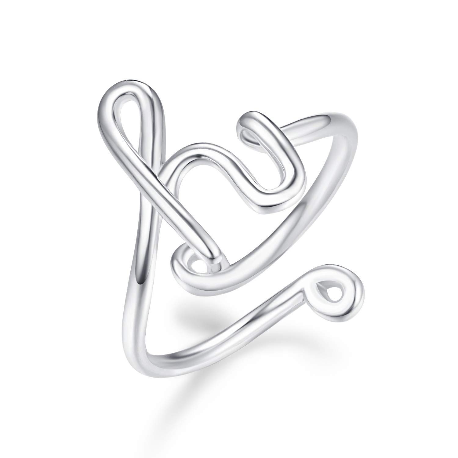 Letter Ring 925 Sterling Silver Stackable Ring Initial Letter Ring Adjustable for Women Girls (H)