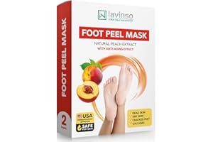 LV LAVINSO Lavinso Peach Foot Peel Mask for Dry Cracked Feet - 2 Pack - Dead Skin Remover Foot Mask for Cracked Feet and Callus - Exfoliating Feet Peeling Mask for Soft Baby Feet