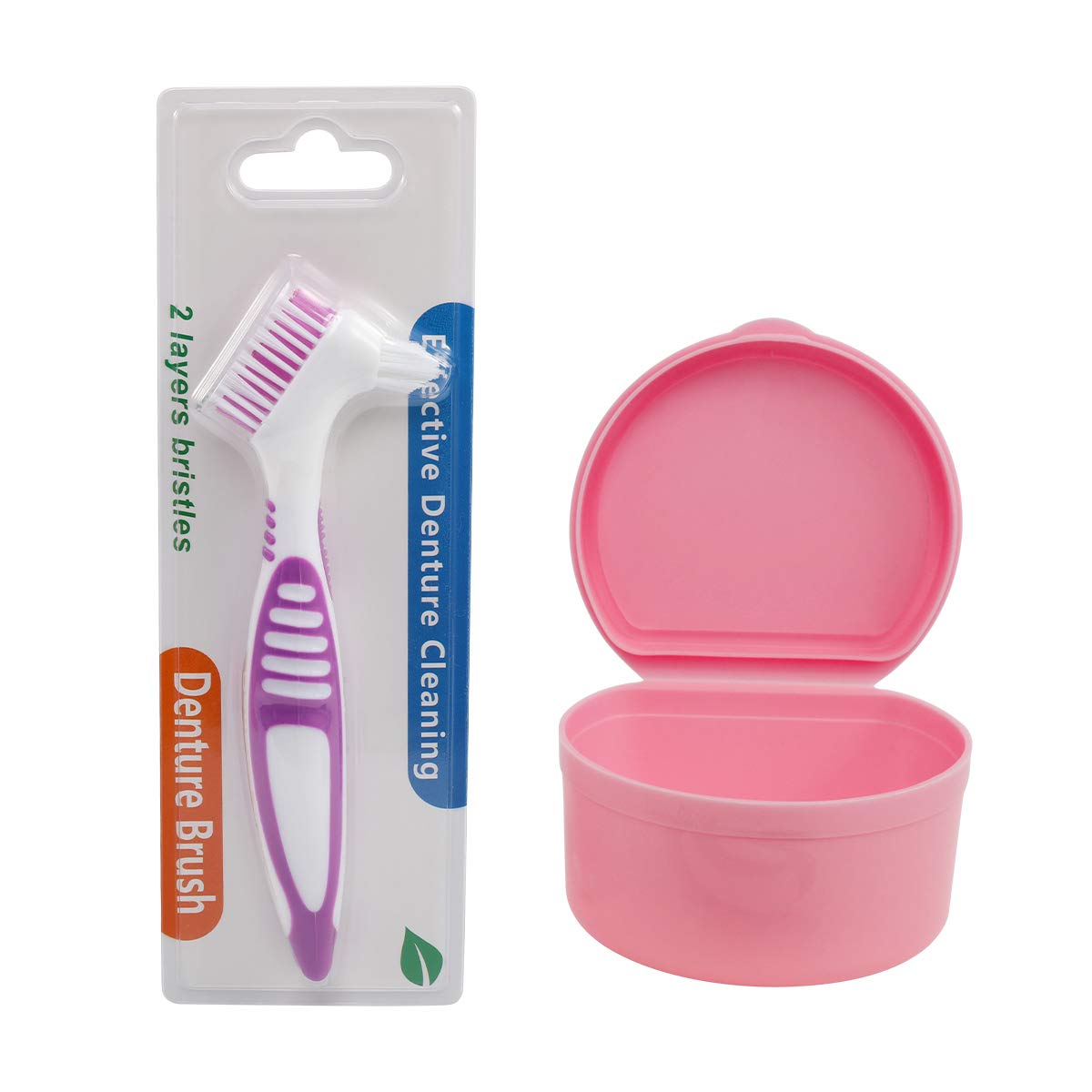 LVCHEN Denture Case Retainer False Teeth Container Box Brush Set Cup Storage with Strainer for Travel Cleaning or Overnight Soaking (Pink): Health & Personal Care