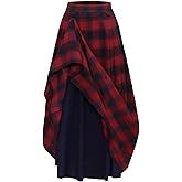 Scarlet Darkness Plaid Skirts for Women High Waist Long Skirt with Pockets
