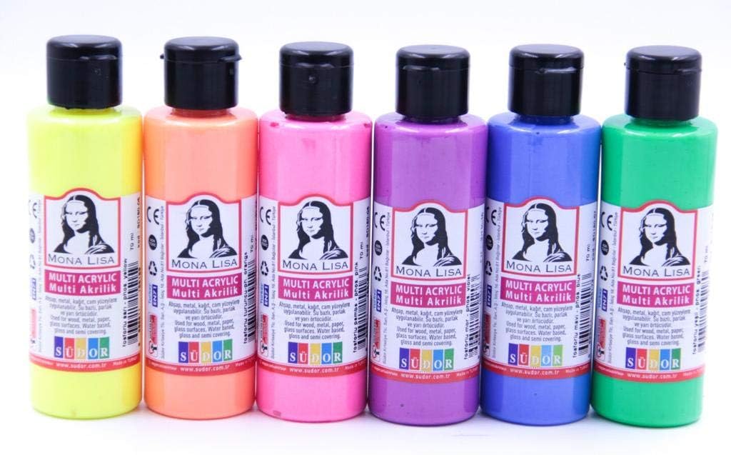 Mona Lisa Multi Acrylic Paint Set, 6x70 ml Neon Colors, Waterproof