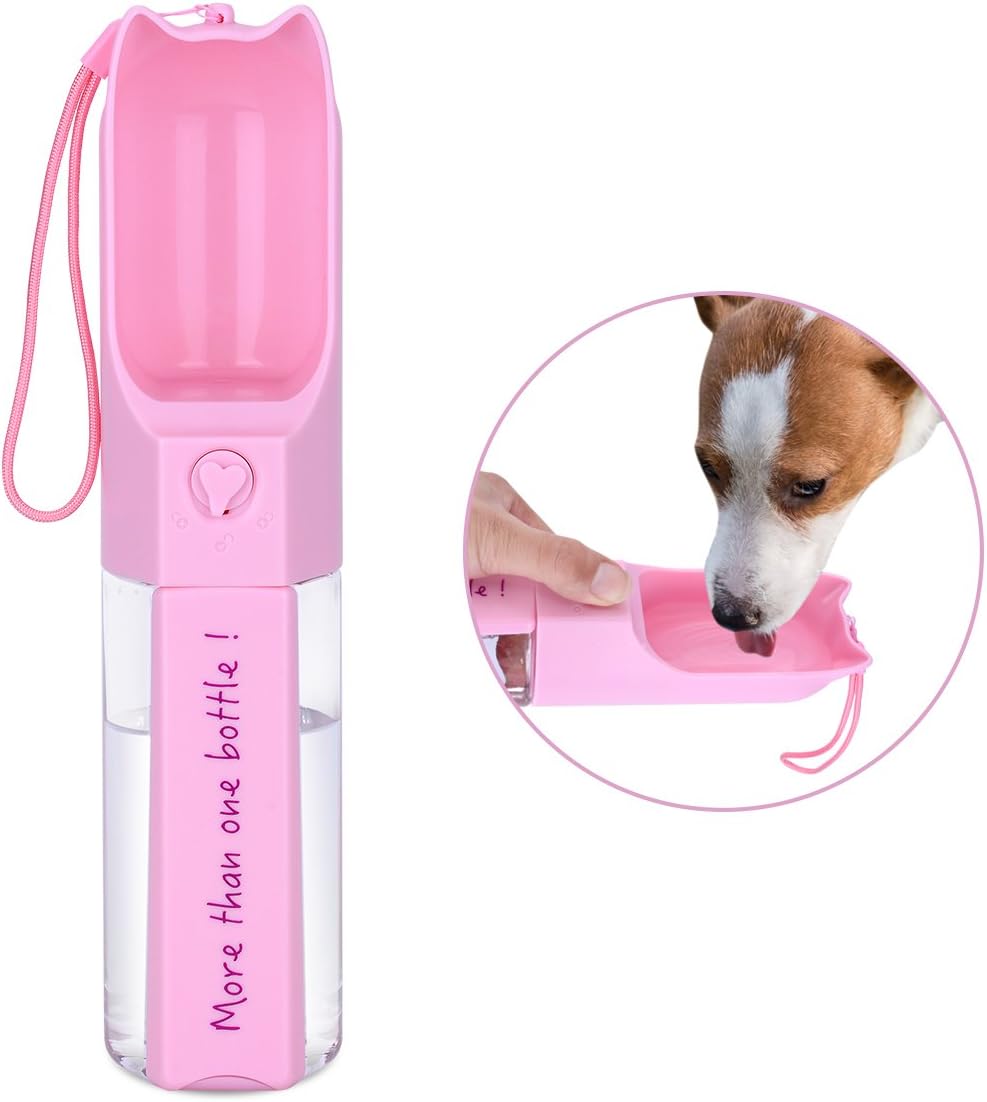 XUANRUS Dog Water Bottle Walking, Pet Water Dispenser Fashion Antibacterial Portable Dog Cat Travel Water Drink Bottle Bowl Dispenser Feeder, Small Dogs Outdoor Drinking Cup (Pink)