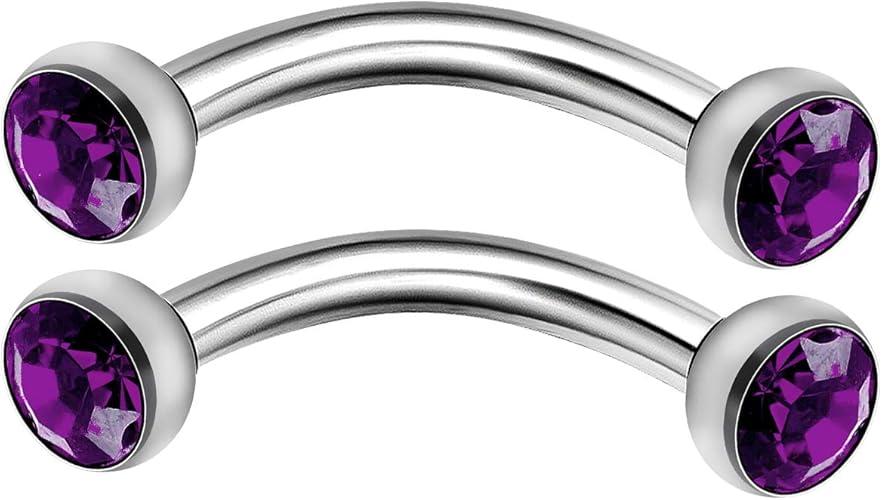2Pcs Steel 16g 5/16 8mm Curved Barbell Bar Piercing Jewelry Labret Rook