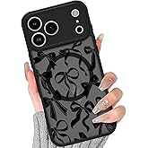 BITOBE Case for iPhone 17 Pro Max [Compatible with MagSafe] Cute Ribbon Bow Pattern for Women Girls Soft TPU Bumper Translucent Magnetic Slim Protective Cover - Black Bows