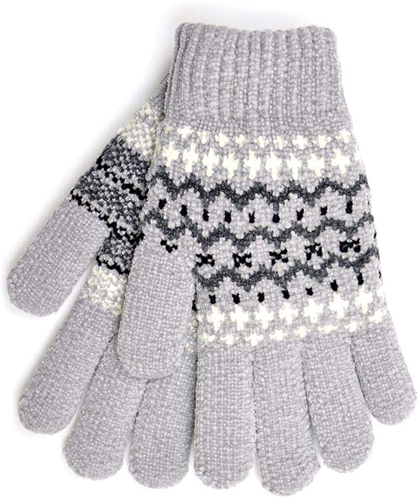 Ladies Fairisle Chenille Knitted Gloves GL851 Grey at Amazon Womenâs Clothing store