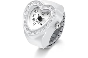 JewelryWe Men Women Finger Watch Round Analog Easy Read Quartz Finger Rings Watches, Adjustable Size Clock Ring for Christmas