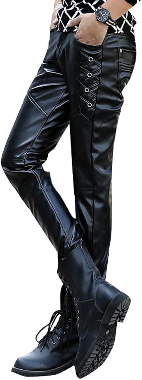 Amazon レザーパンツ メンズ 革パンツ 革ズボン スキニー ライダースパンツ バイクパンツ 秋冬 パンツ 黒色 ４タイプ 33 商品2 ロングパンツ 通販