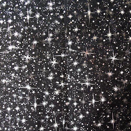 Star Bursts Sheer Organza 58 Inch Wide Fabric by the Yard (F.E. (Black)