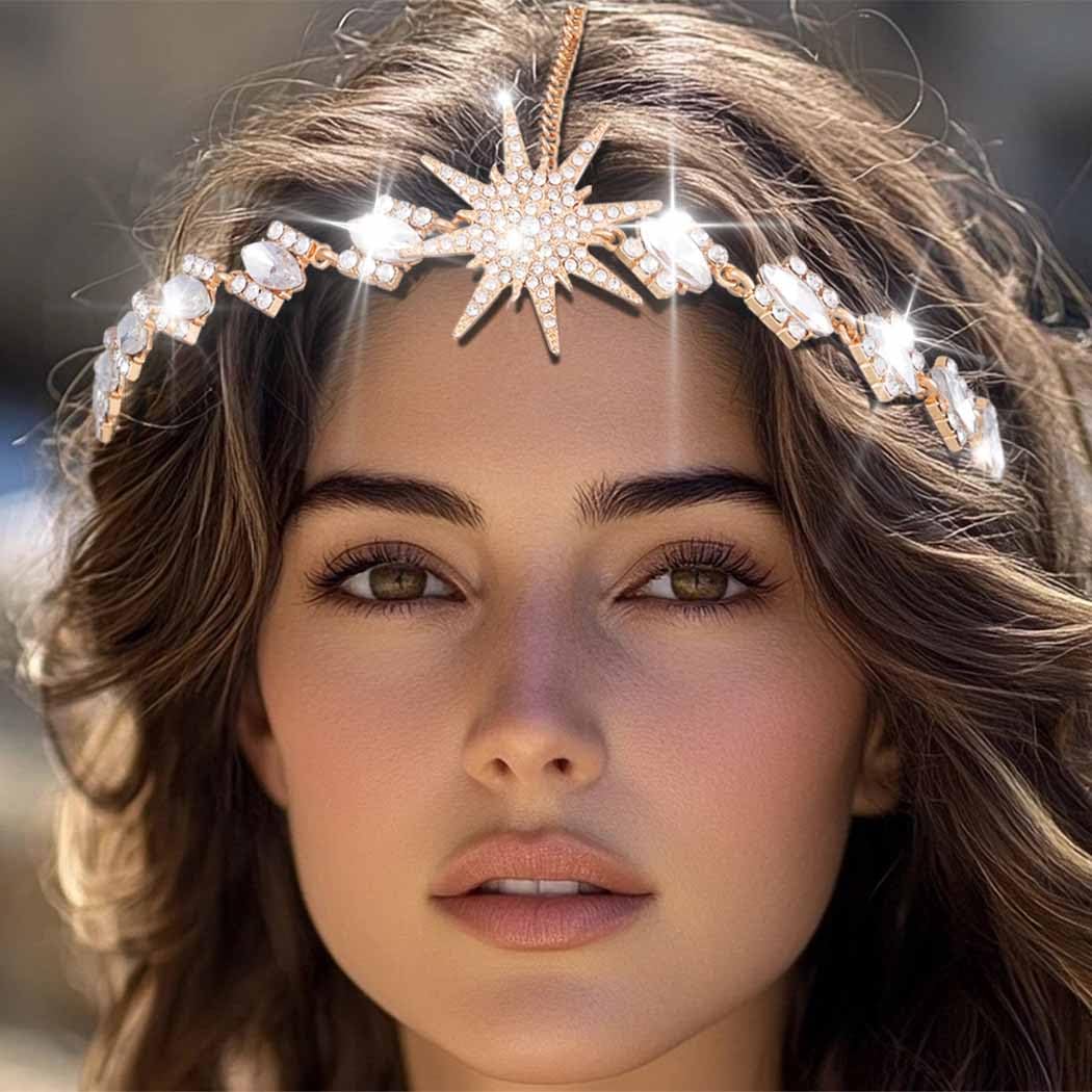 Gold Rhinestone Headband Hair Accessory Thin Gold Crystal Rhinestone Headband - Gold Rhinestone Hair  main image 4