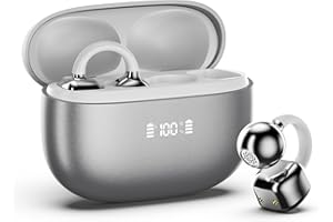 PAXA Clip On Earbuds, Clipbuds7 Open Ear Earbuds Wireless Bluetooth 5.4 with LED Display, Auto L-R Ear Recognition and Touch Control, Ultra-Light 4.5g Fit Comfort for Sports Fitness Daily Use, Silver
