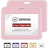 SOPHIYAYA 2 Pack Sliding Horizontal Badge Holder Hard Plastic Key Card Work Badge Sleeve for Office School Factory Teacher Student (Pink)