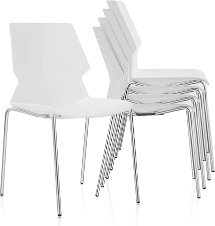 Amazon Co Jp Novigo ホワイトスタッキングチェア 腰椎サポートと頑丈なスチールフレーム 学校 教会 トレーニング 会議 待機部屋 5個セット ホーム キッチン