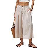 EXLURA Womens Cotton Linen Capri Pants Summer Wide Leg High Waist Casual Cropped Pant Palazzo with Pockets Beach Travel 2026