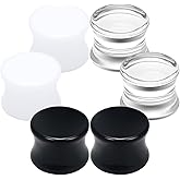 Pexveiuu 6G-30mm Solid Acrylic Gauges for Ear Double Flared Saddle Plug Tunnels Earrings Clear Black White Ear Plugs Tunnels for Women Men