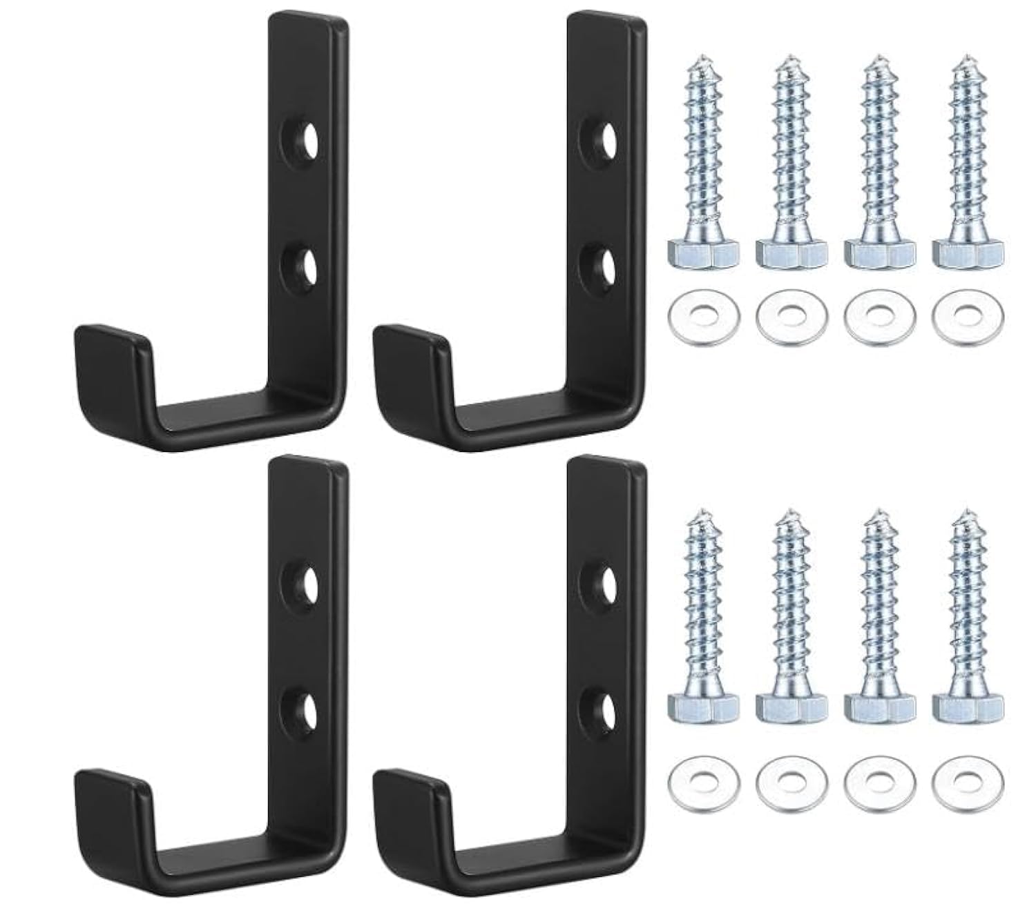 Qeapug 4 Pcs Heavy Duty Wall Mounted J Shape Hooks - Metal Tools Storage Organizer for Garage, Truck, Home - Black