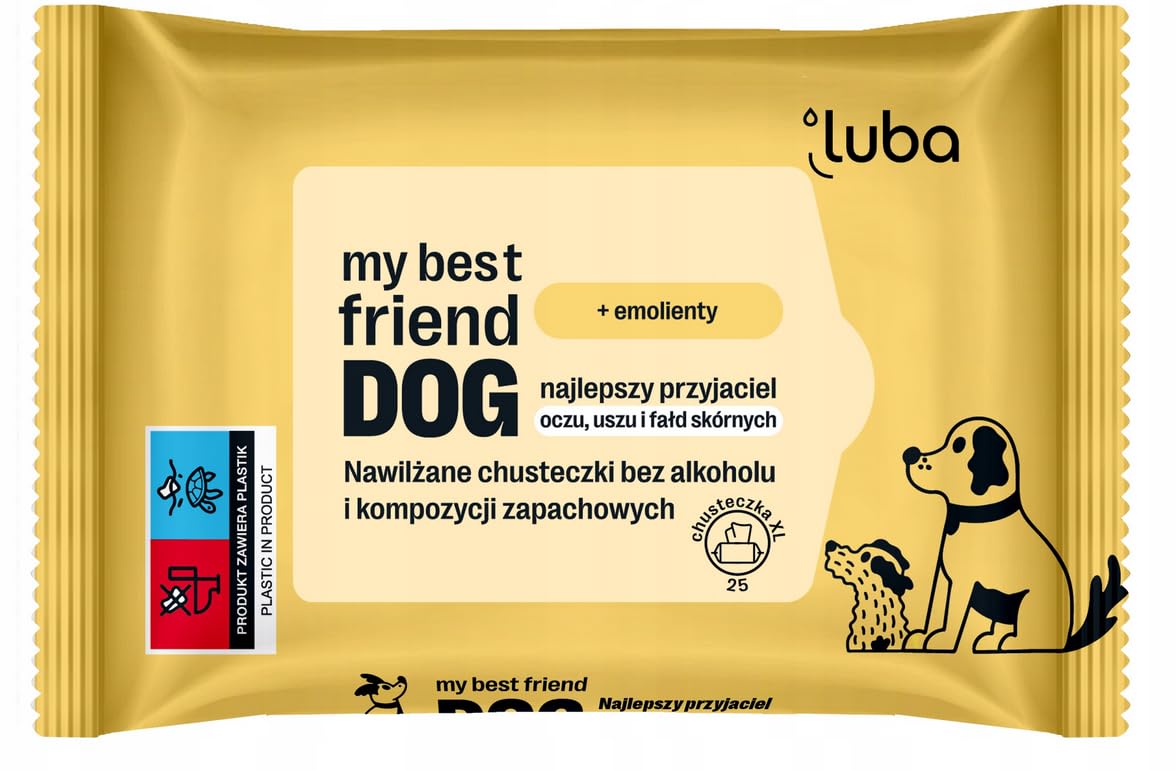 Moisturized dog wipes for sensitive areas eyes, ears skin cleaning LUBA my best friend DOG 25pcs. pocket size SIMPLE INGREDIENTS, XL wipes plastic free alkohol free