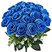 GTIDEA Silk Roses Artificial Flower Bouquet 18 Heads Bridal Home Garden Office Dining Table Wedding Decor Blue