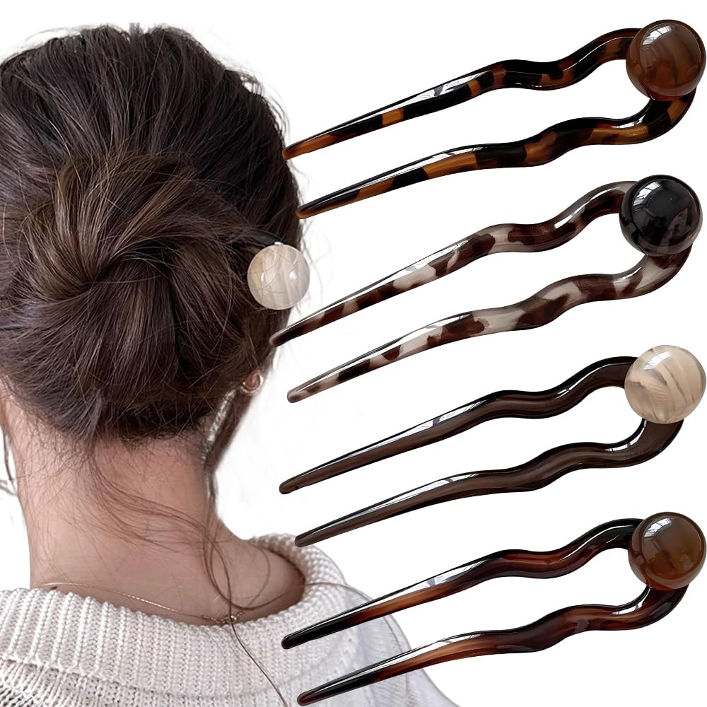 Photo 1 of 4Pcs French Hair Forks Hair Fork Plastic U Shaped Acetate Hair Pins for Buns French Hairpin U Shaped Hair Pin Hairpins Tortoise Shell French Hair Pin Large Wavy French Hair Pins Tortoise Shell 2 Prong