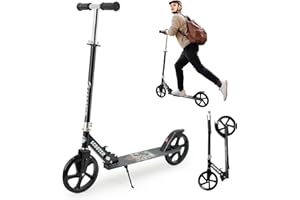 Scooter for Kids Ages 6+, Teens & Adults, Lightweight Kick Scooter 3 Adjustable Heightand Rear Brake, Big Sturdy Urethane Whe