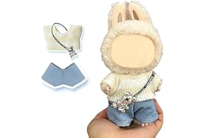 EYANCOTOI 17cm Doll Clothes(NO Doll), Cute Dolls Outfit Accessories with Sweater + Denim Jeans + Pants, Small Kawaii Clothes Set for Dolls(Style 4)
