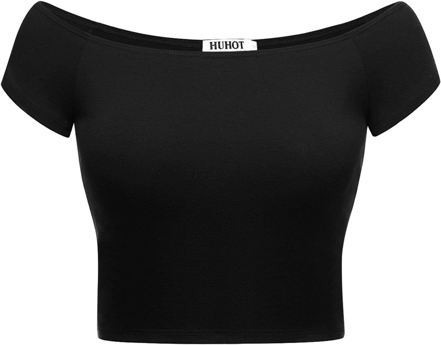 HUHOT Womens Basic Short Sleeve Off-Shoulder Short Cami Crop Tank Top