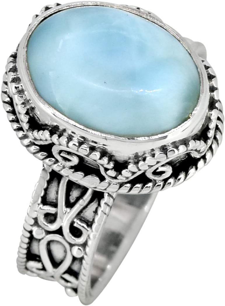 YoTreasure Natural Larimar Solid 925 Sterling Silver Designer Ring