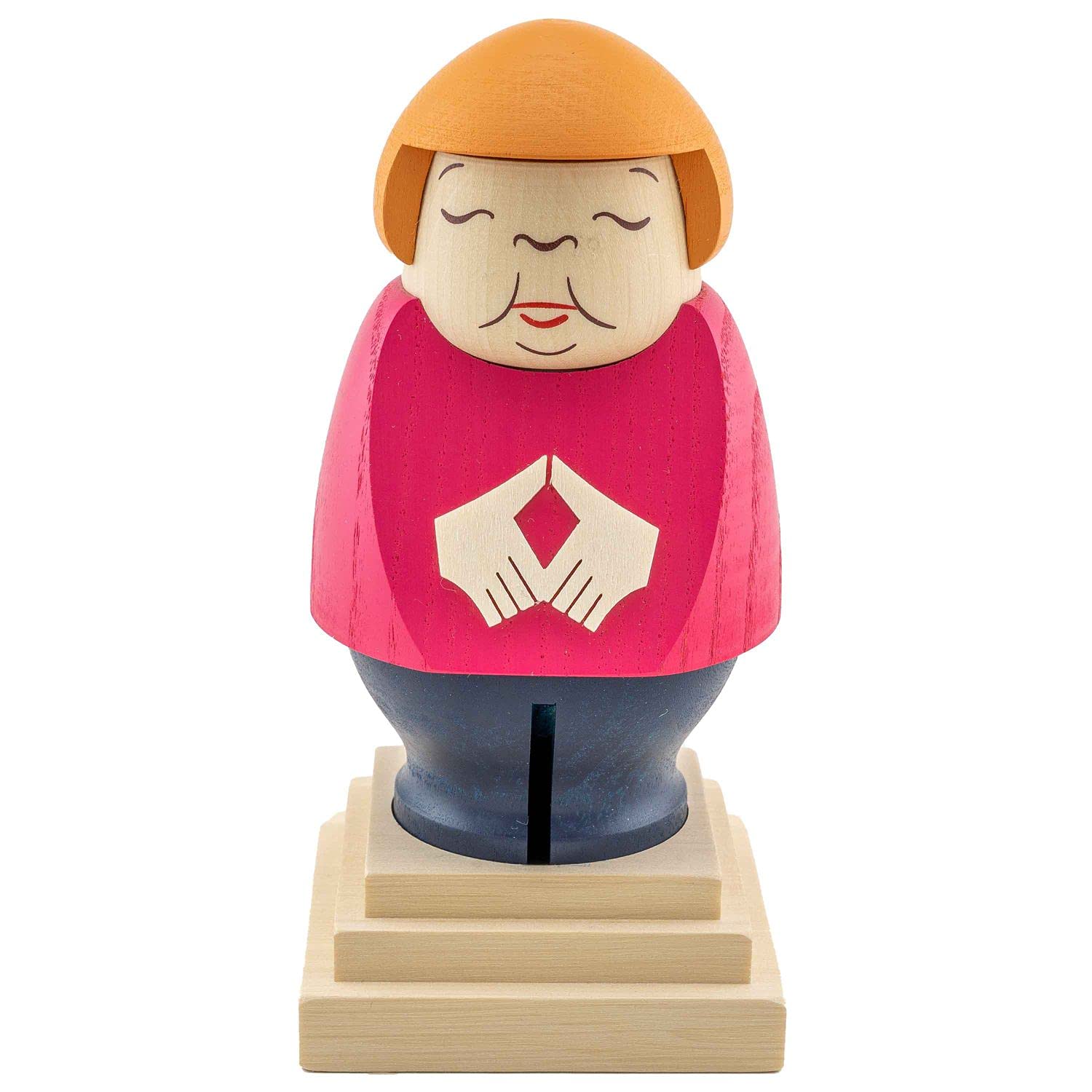 Seiffener Volkskunst Incense Smoker Woman German Chancellor Angela Merkel 14 cm with Pink Blazer