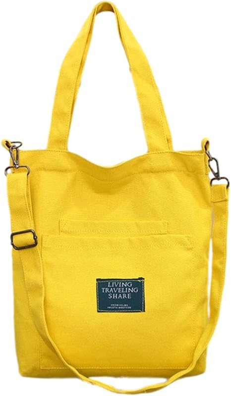 Amazon Blue D キャンバス トートバッグ 2way 帆布 ショルダーバッグ レディース トート ショルダーベルト付き イエロー Blue D ブルーディー トートバッグ