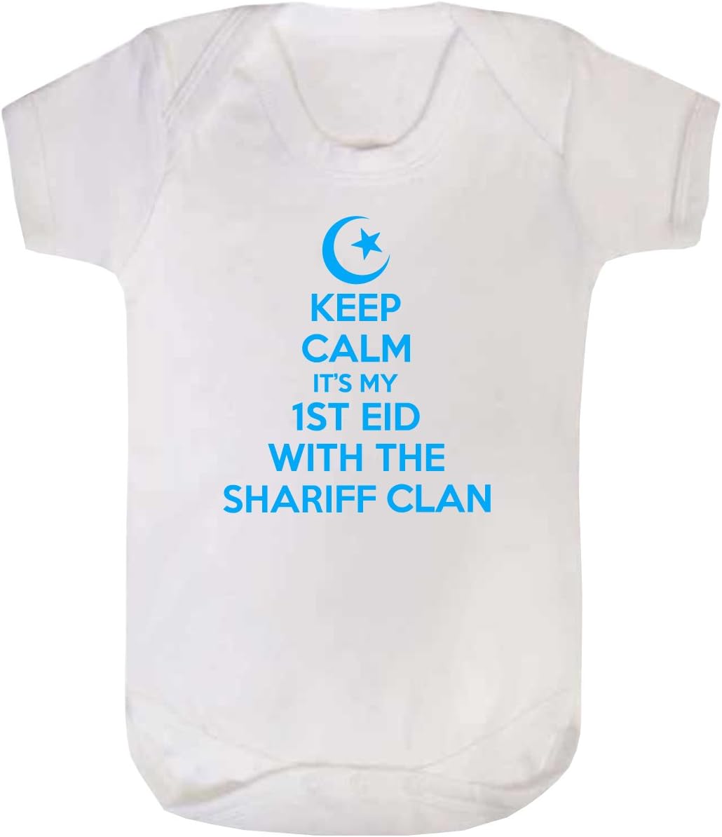 Personalised Keep Calm It's My First Eid Design Baby-Grow Bodysuit Vest
