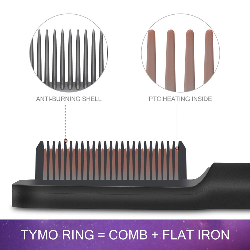 TYMO RING Hair Straightener Brush – Hair Straightening Iron with Built-in Comb, 20s Fast Heating & 5 Temp Settings & Anti-Scald, Perfect for Professional Salon at Home : Beauty