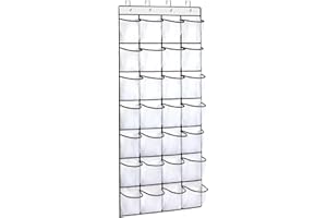 MNSYJK Shoe Storage Organizer Over the Door, Hanging Shoe Rack Holder, 24 Large Mesh Pockets, White (59 inch X 21.6 inch)